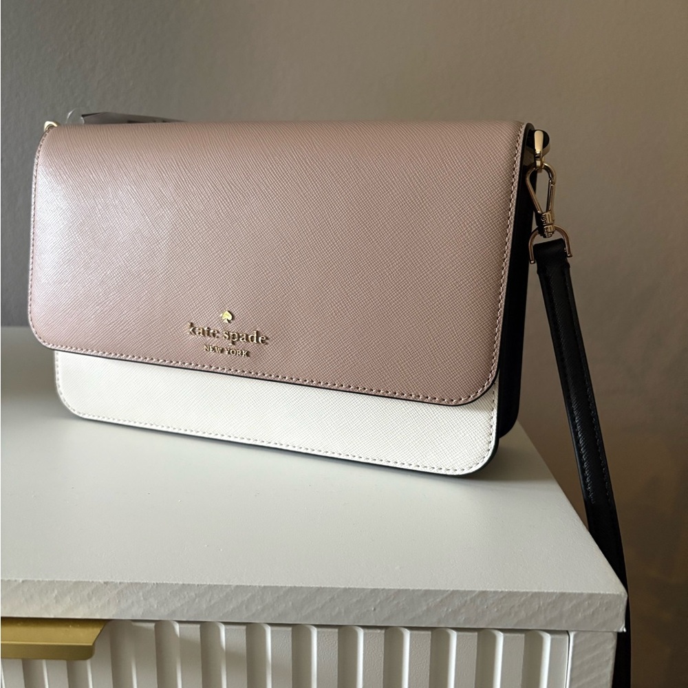 Kate Spade Pink and White Crossbody Bag with Elegant Color-Blocking